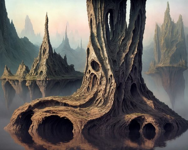 Surreal Landscape with Towering Organic Formations