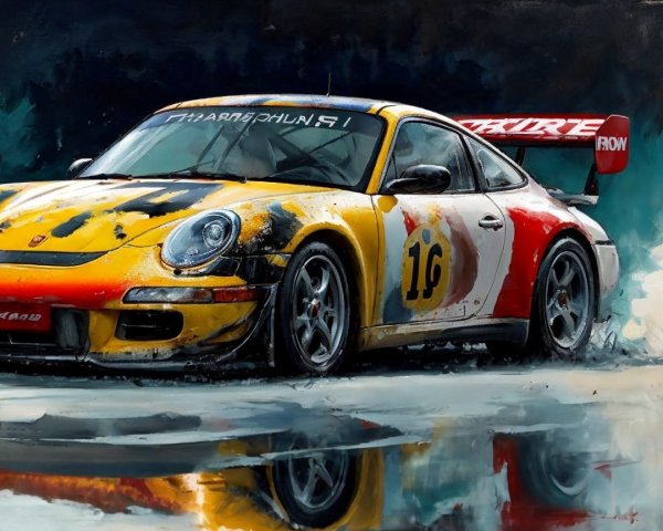Dynamic Racing Car Illustration with Abstract Background