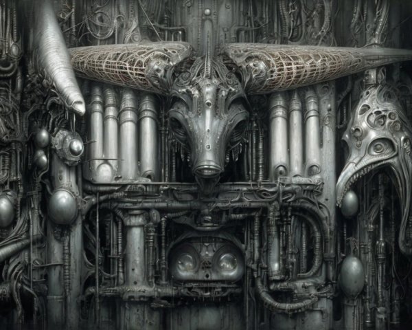 Intricate Industrial Design with Bull Skull and Gears
