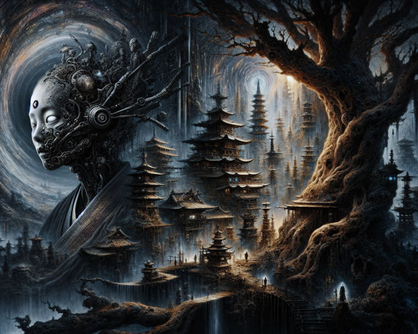 Surreal Landscape of Nature and Technology Fusion