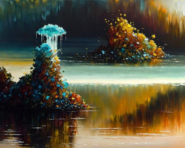 Serene Landscape with Abstract Rock Formations and Water