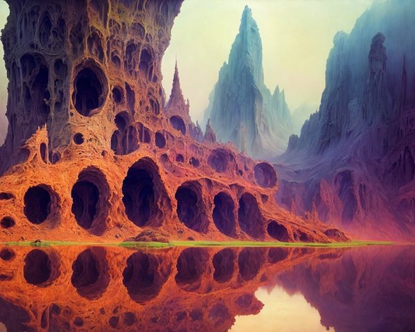 Surreal Landscape with Towering Rock Formations
