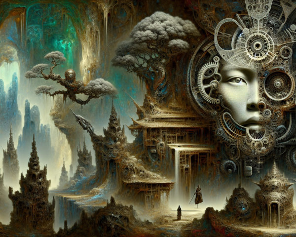 Surreal Landscape Blending Nature and Technology