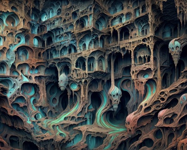Surreal Landscape with Abstract Cavernous Structures