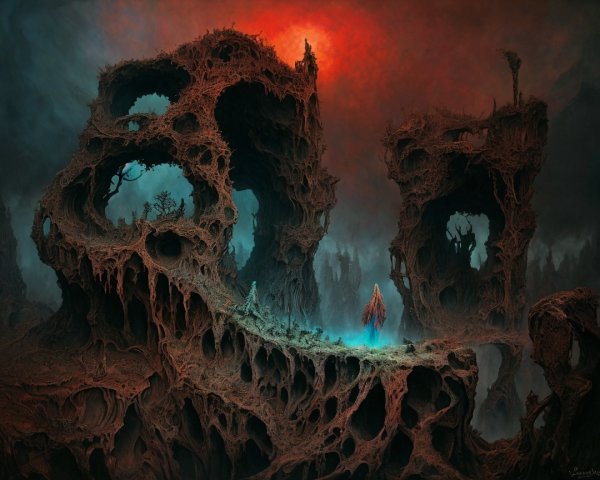 Surreal Landscape with Twisted Forms and Ethereal Light