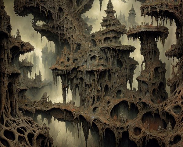 Surreal Cavernous Landscape with Organic Structures