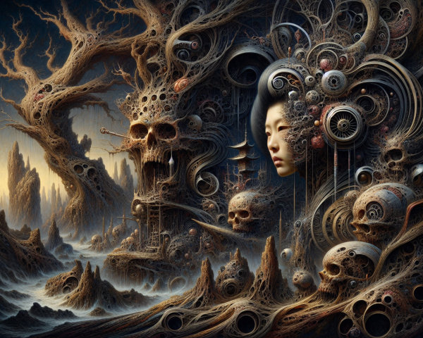 Surreal Landscape with Organic and Mechanical Elements