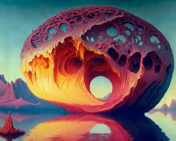 Surreal Landscape with Hollow Orb and Vibrant Colors