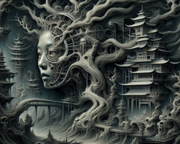 Surreal Scene of Nature and Architecture Fusion