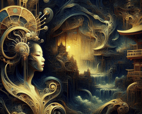 Surreal Female Figure in Ethereal Landscape Design