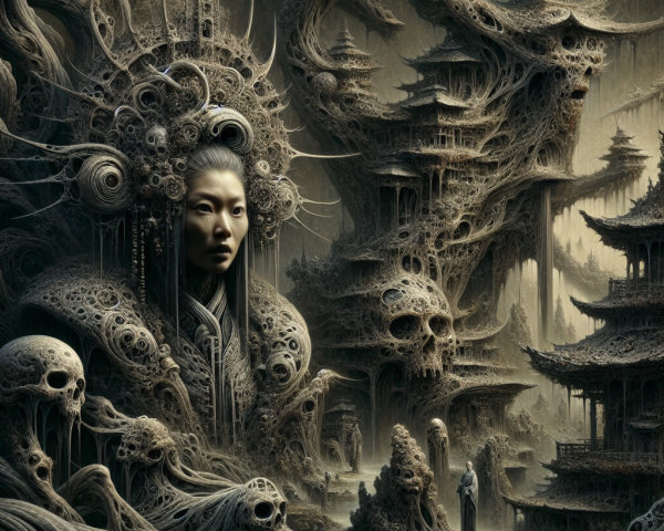 Surreal Landscape with Organic and Architectural Forms
