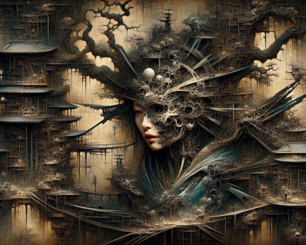Surreal Fusion of Nature and Architecture with Faces