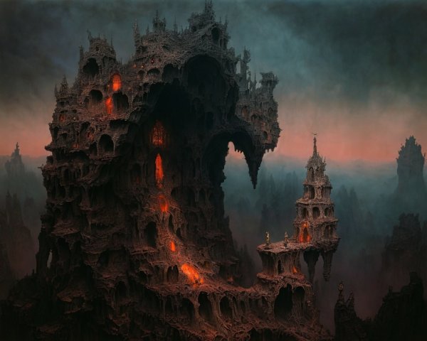 Dark Fantasy Landscape with Gothic Castle Structures