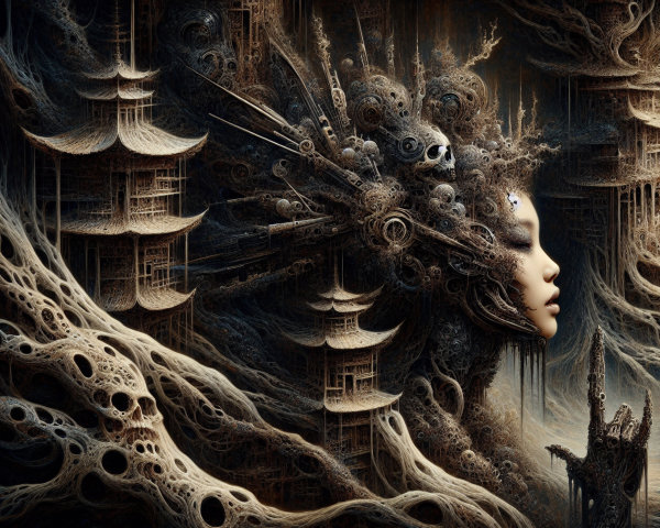 Surreal Woman's Face Merging with Organic Textures