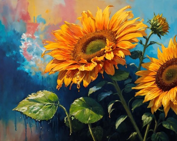 Vibrant Sunflowers with Abstract Background Colors