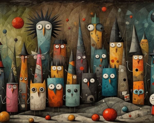 Colorful Abstract Characters in Whimsical Gathering