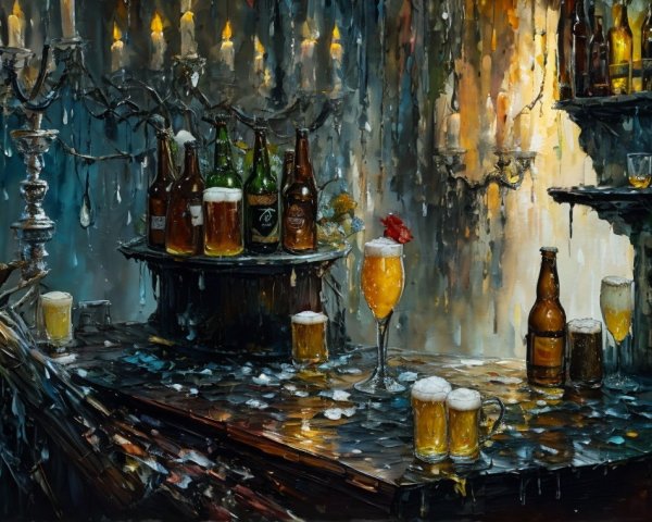 Detailed Bar Scene with Beer and Warm Lighting