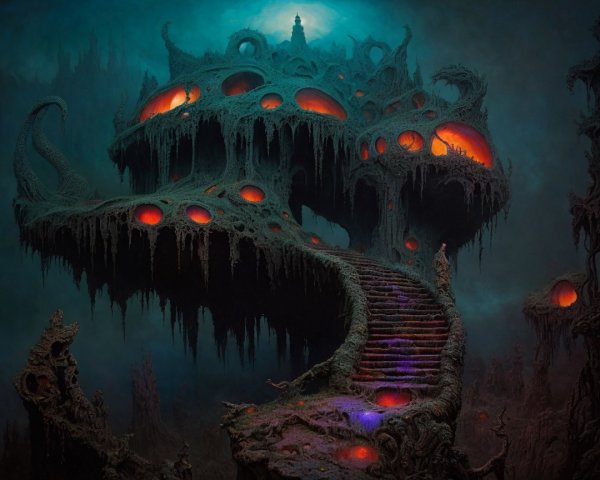 Surreal Landscape with Grotesque Tree Structure