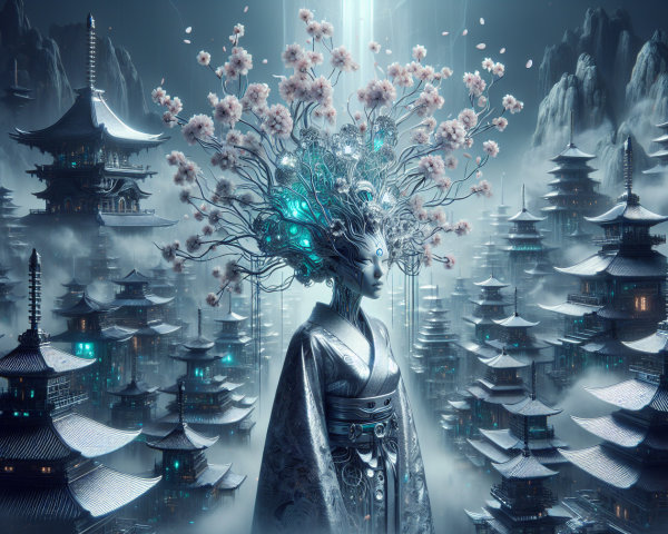 Dark Fantasy Digital Painting of a Female Cyborg