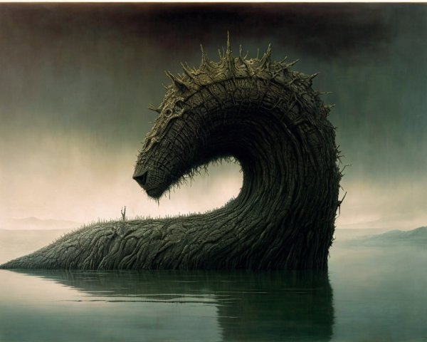 Mythical Serpent Creature in Ethereal Waters