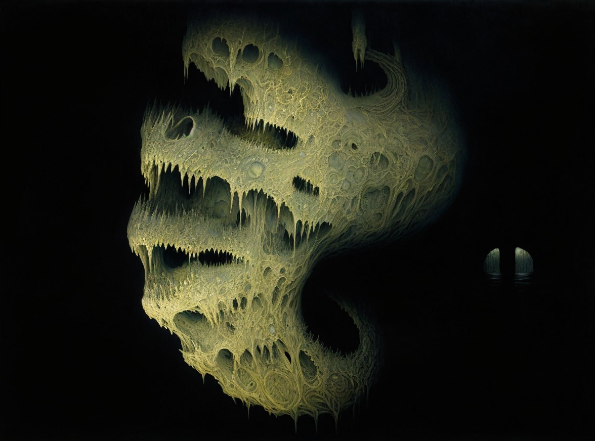 Eerie Ghostly Face with Shadowy Background Details