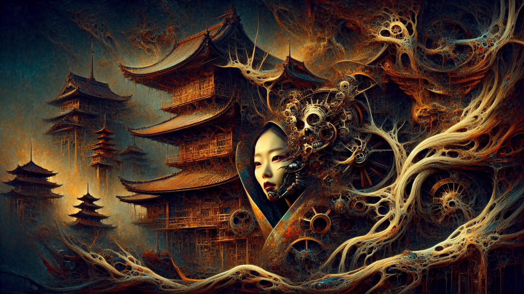 Futuristic Asian Landscape with Surreal Elements