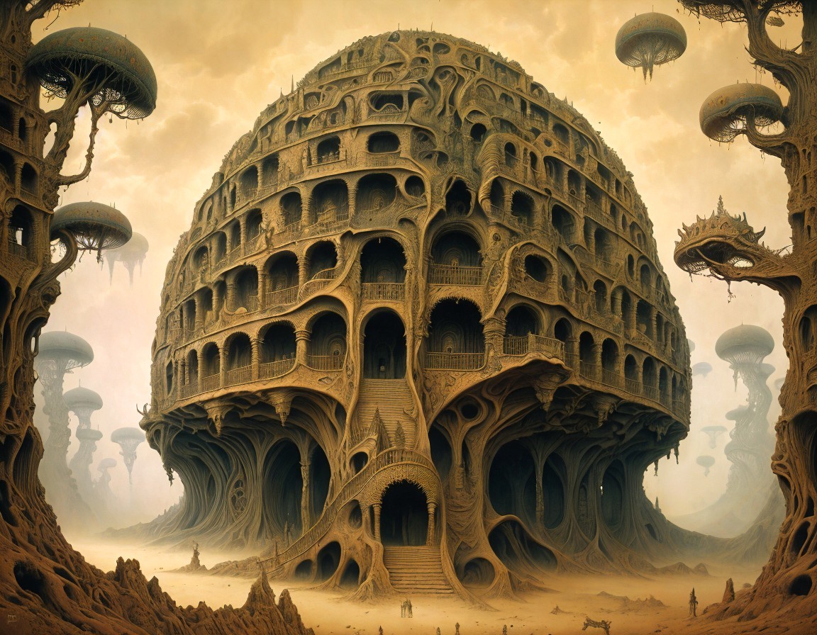 Surreal Organic Structure in Dreamy Landscape