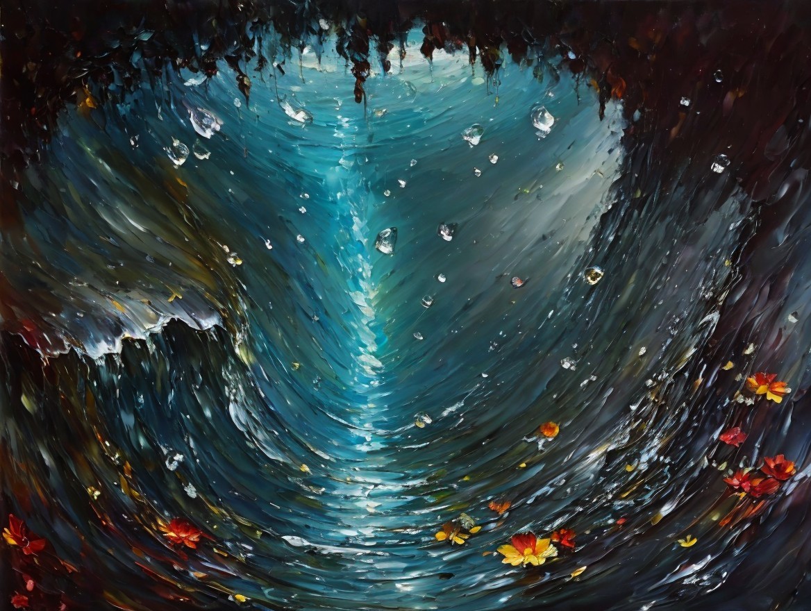 Swirling Vortex of Blues and Autumn Leaves