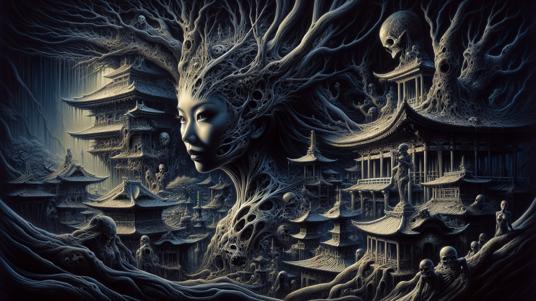 Surreal Landscape with Ethereal Woman and Architecture