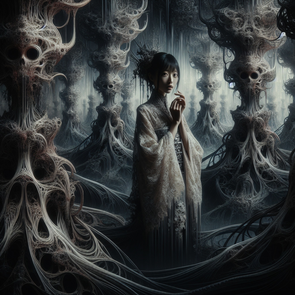 Surreal Landscape with Woman in Elegant Kimono