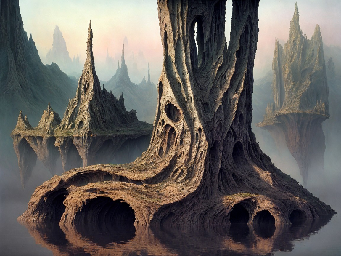 Surreal Landscape with Towering Organic Formations