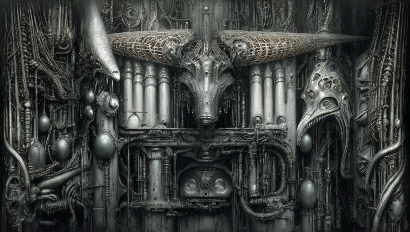 Intricate Industrial Design with Bull Skull and Gears