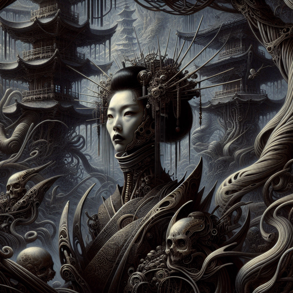 Surreal Portrait of Woman in Intricate Traditional Attire