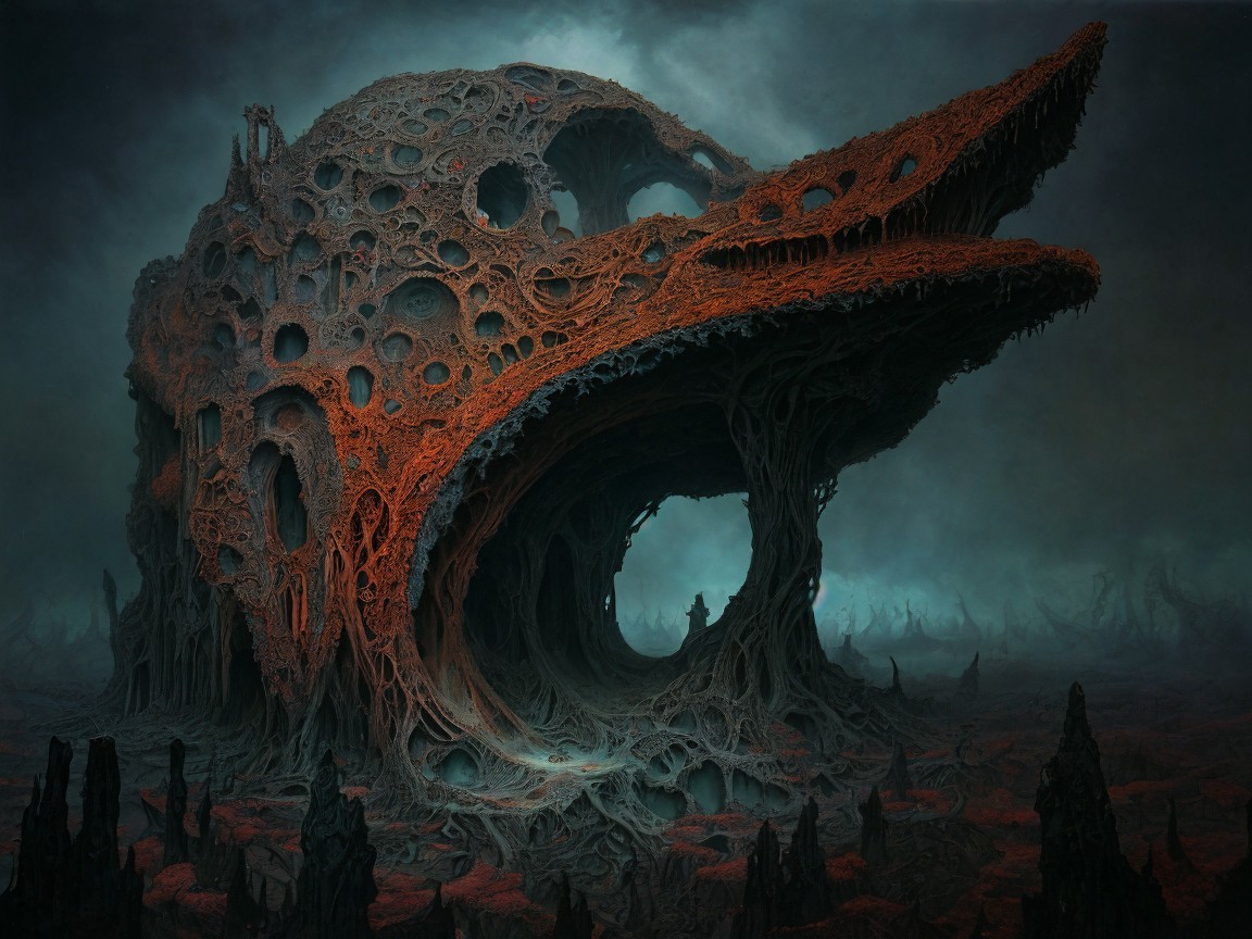 Surreal Landscape with Abstract Colossal Structure