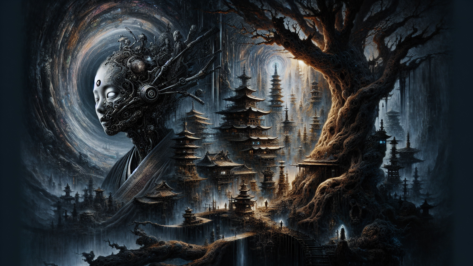 Surreal Landscape of Nature and Technology Fusion