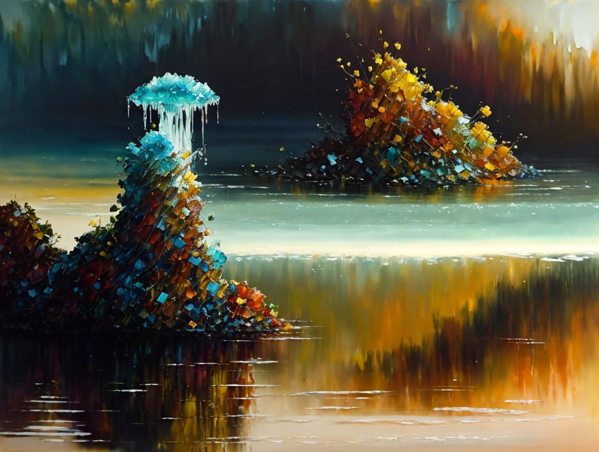 Serene Landscape with Abstract Rock Formations and Water