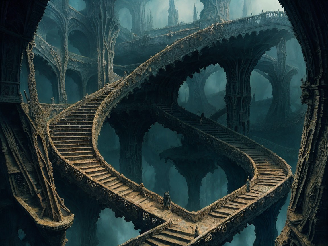 Surreal Structure of Winding Staircases in Ethereal Setting