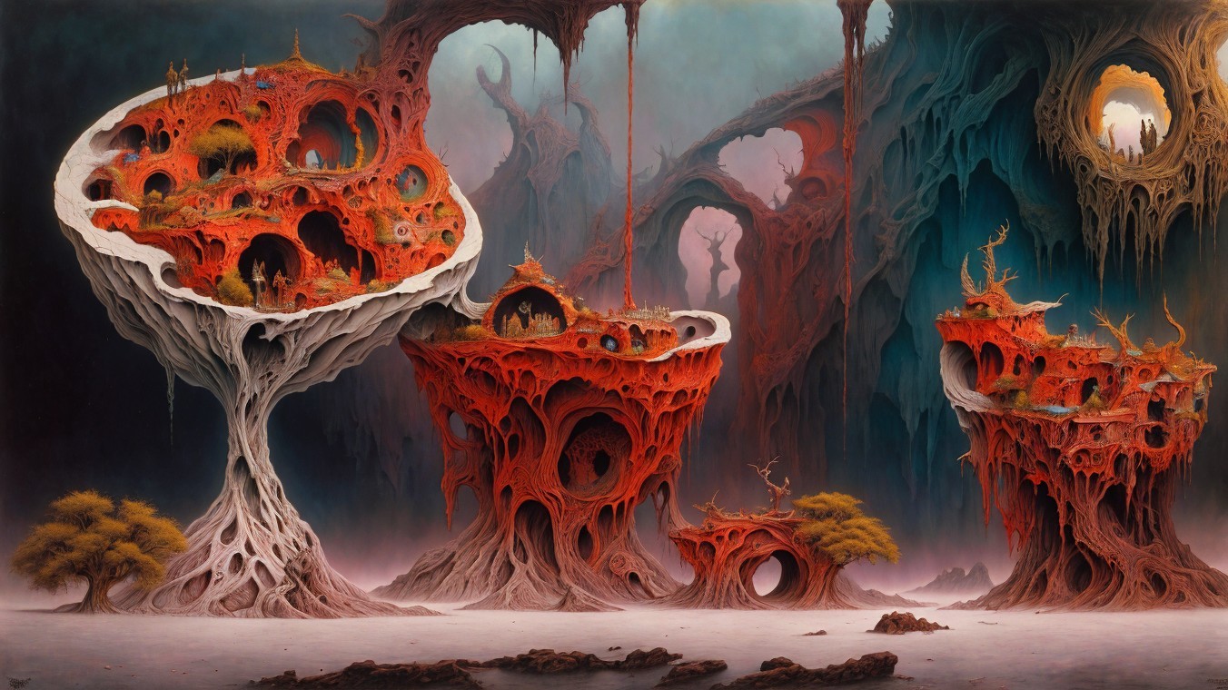Eerie Landscape with Organic Cave-like Structures