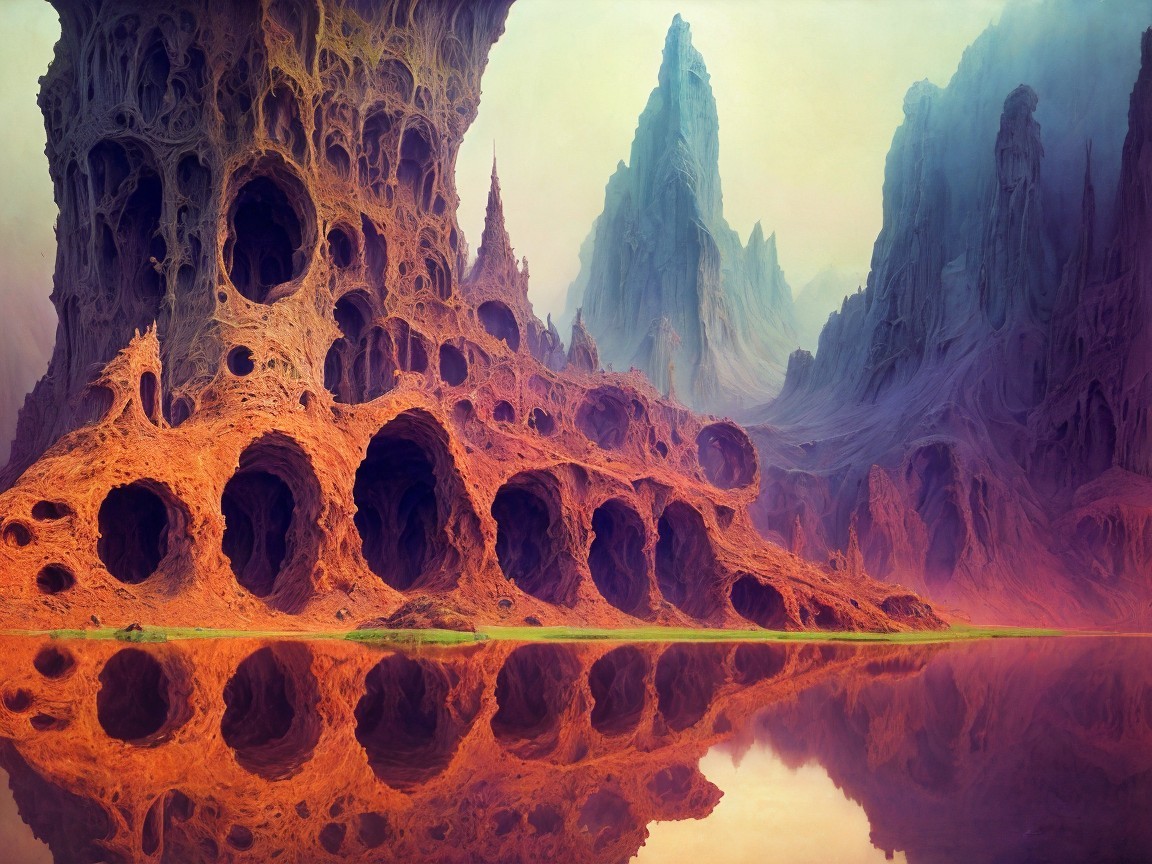Surreal Landscape with Towering Rock Formations