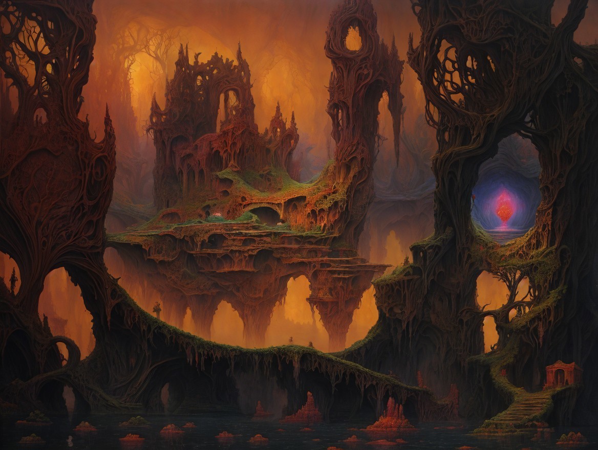 Surreal Landscape with Twisted Structures and Portal