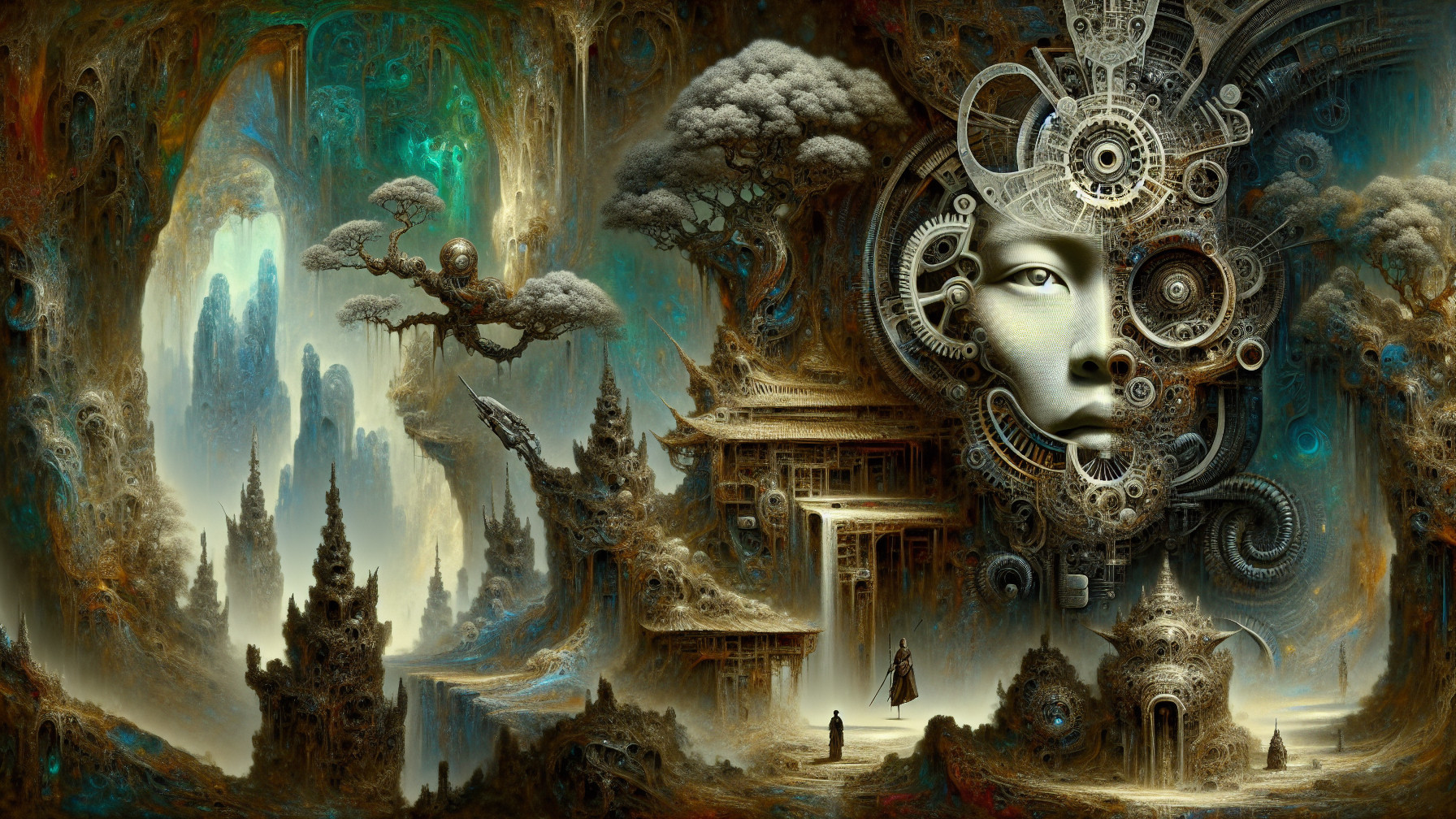 Surreal Landscape Blending Nature and Technology