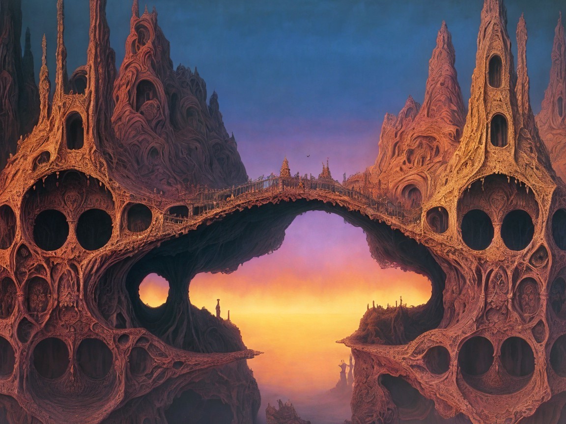 Otherworldly landscape with organic rock formations