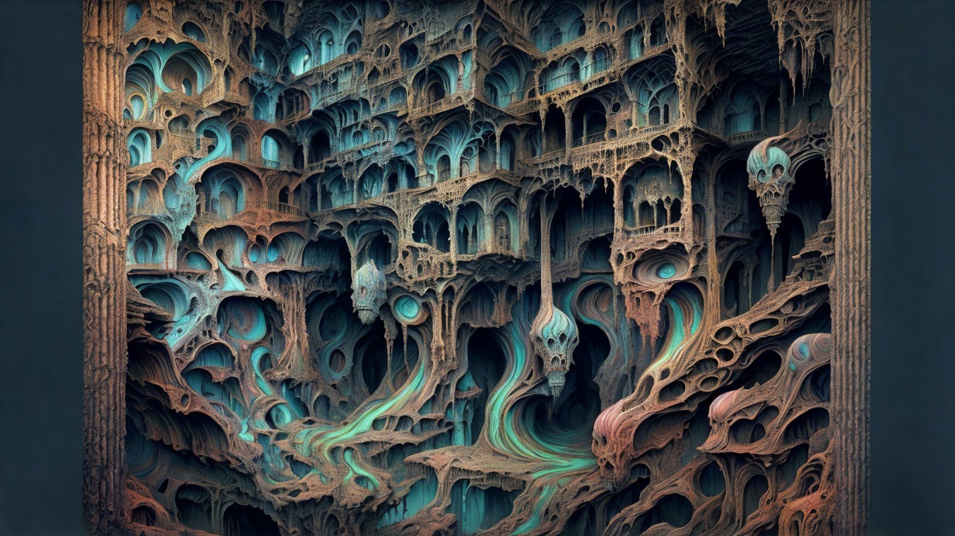 Surreal Landscape with Abstract Cavernous Structures