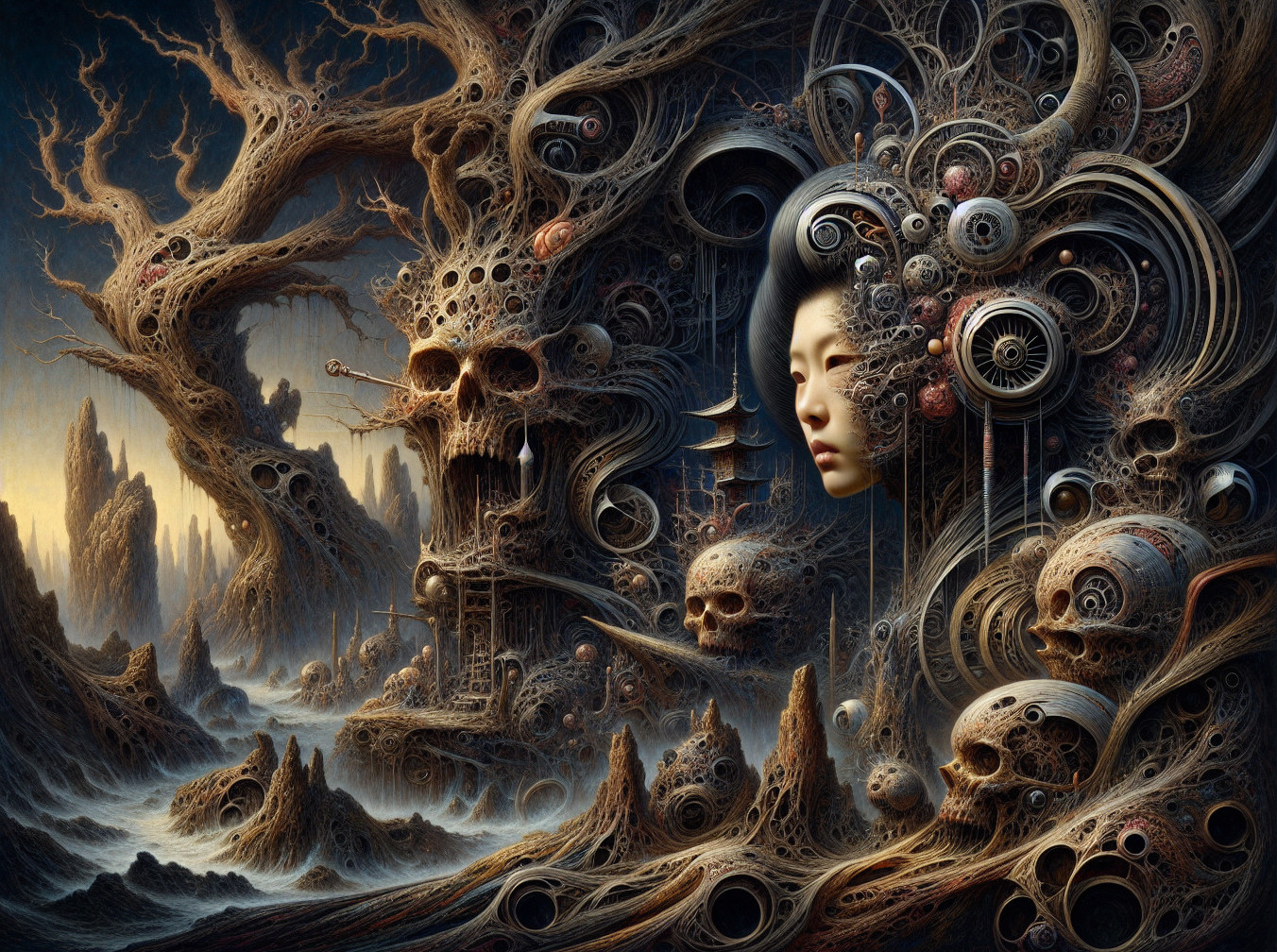 Surreal Landscape with Organic and Mechanical Elements