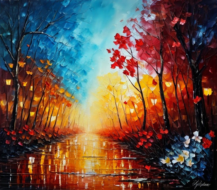 Vibrant Autumn Landscape with Trees and River Reflection