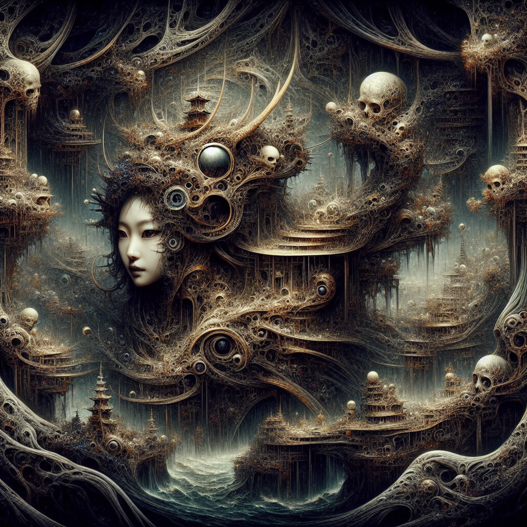 Surreal Landscape with Organic Forms and Fantastical Creatures