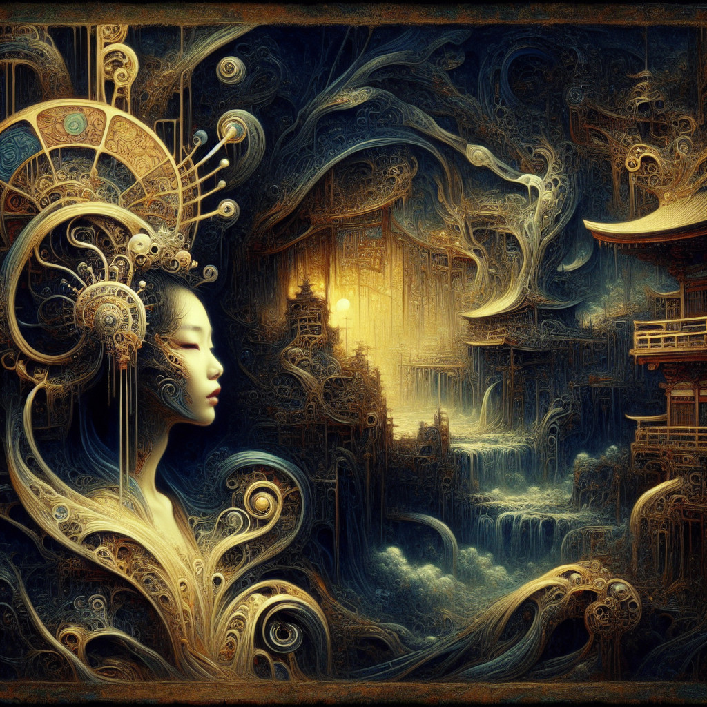 Surreal Female Figure in Ethereal Landscape Design