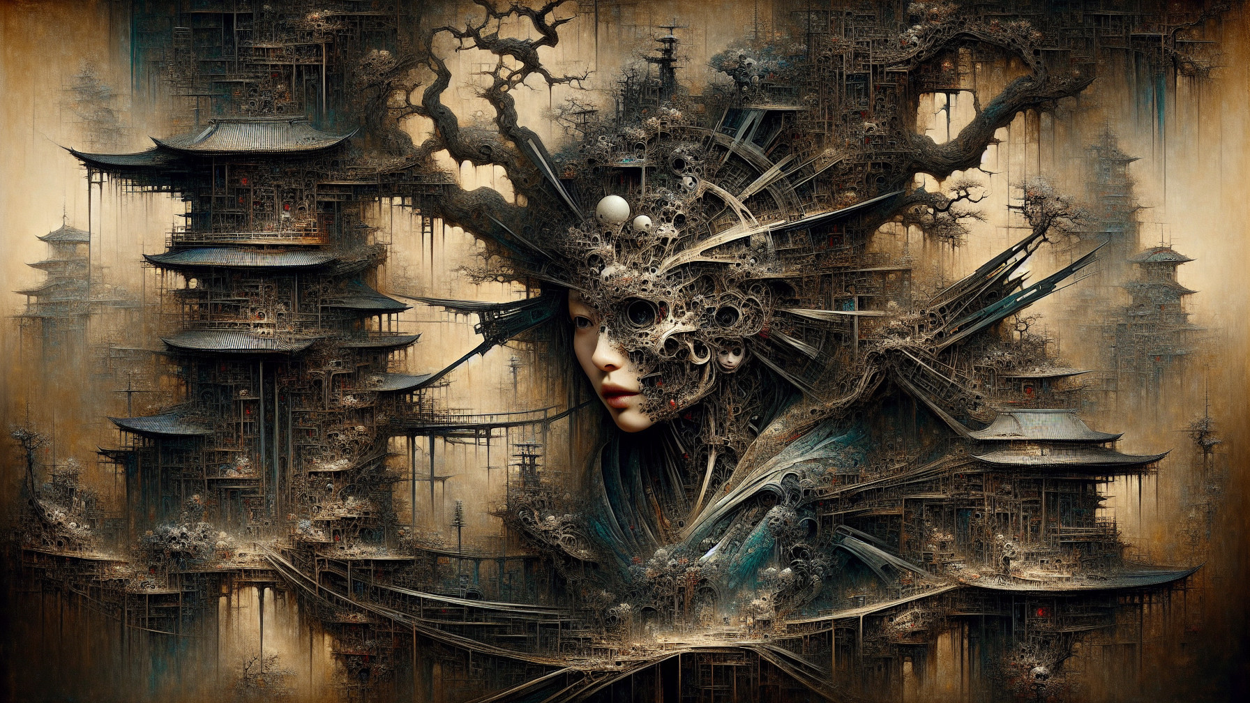 Surreal Fusion of Nature and Architecture with Faces