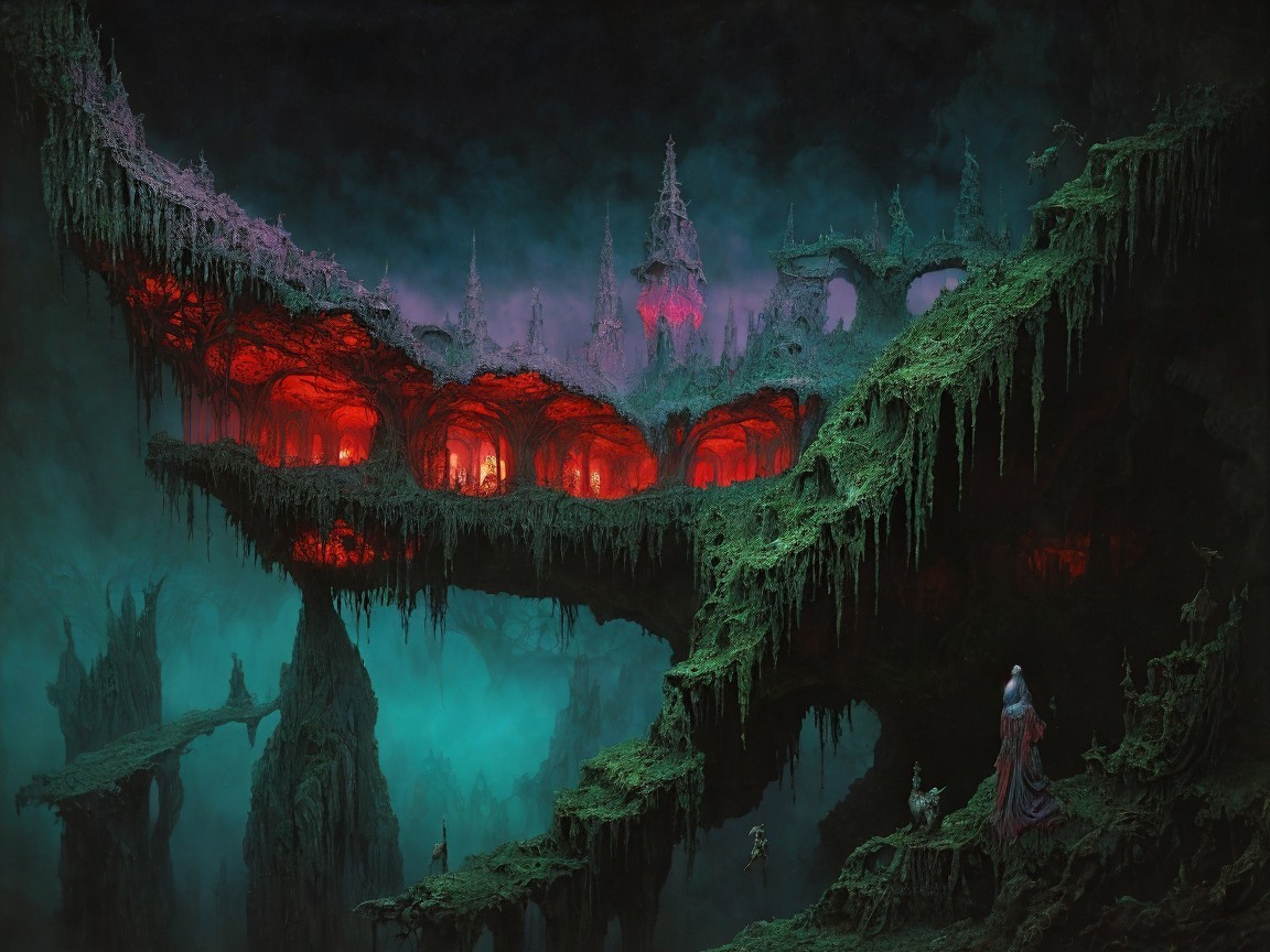Surreal Landscape with Twisted Structures and Glow