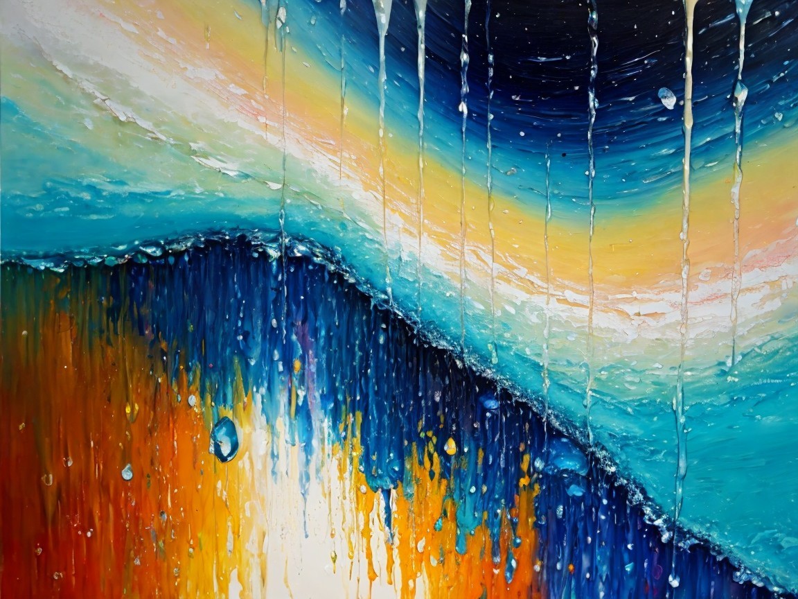 Abstract Painting with Vibrant Waves of Color